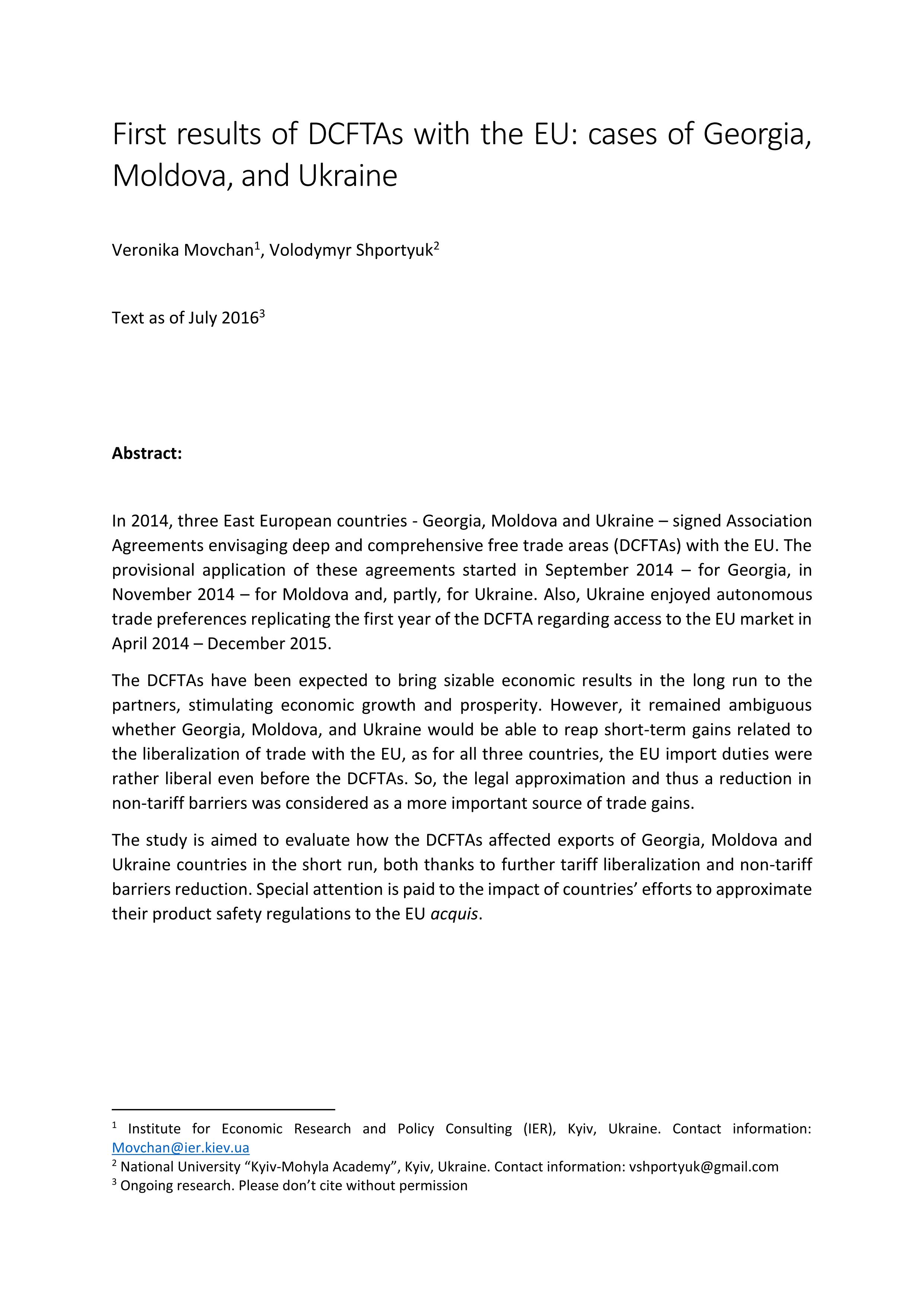 SIDA analysis of impact of DCFTA