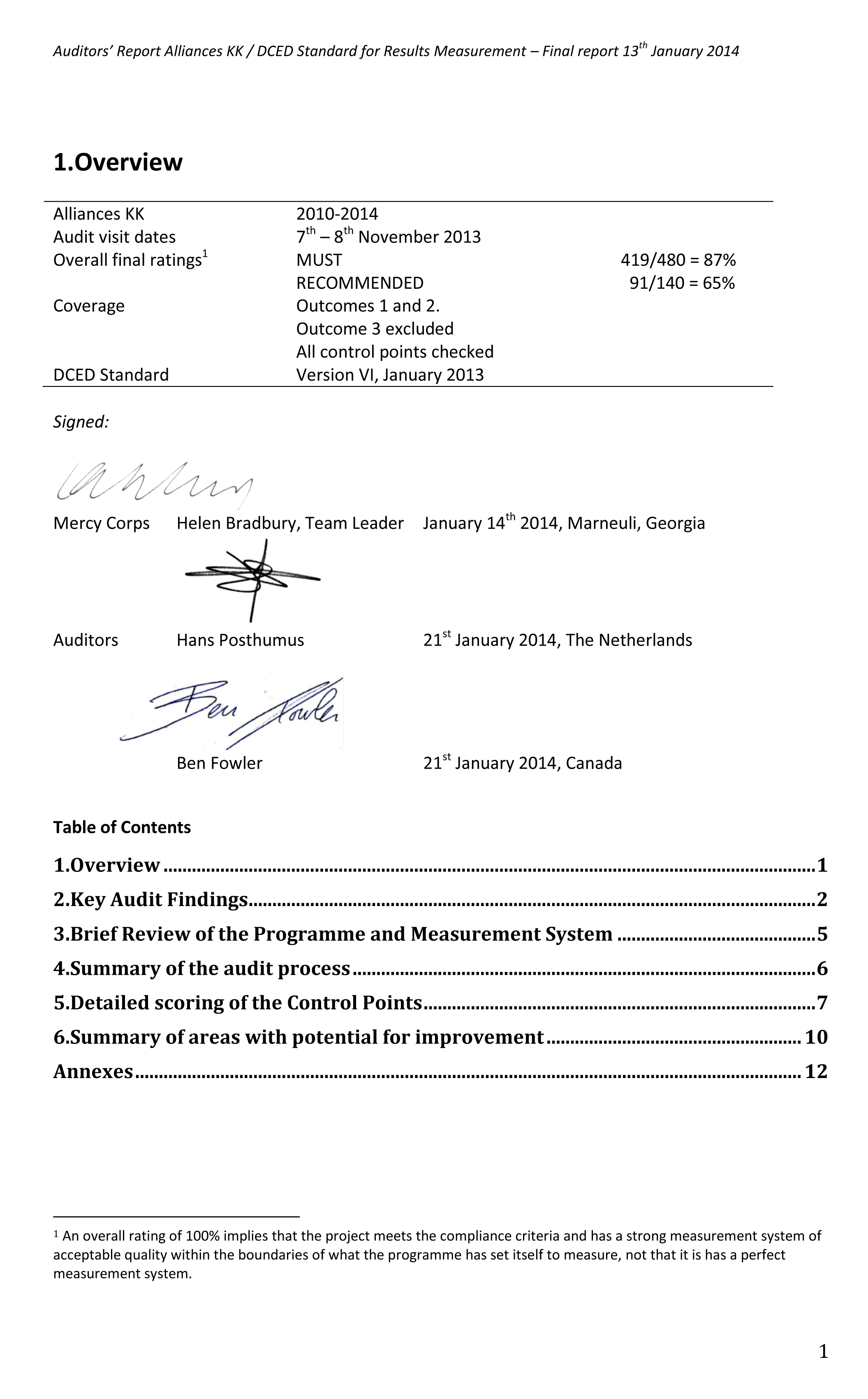 Alliances KK DCED Audit Report - January 2014