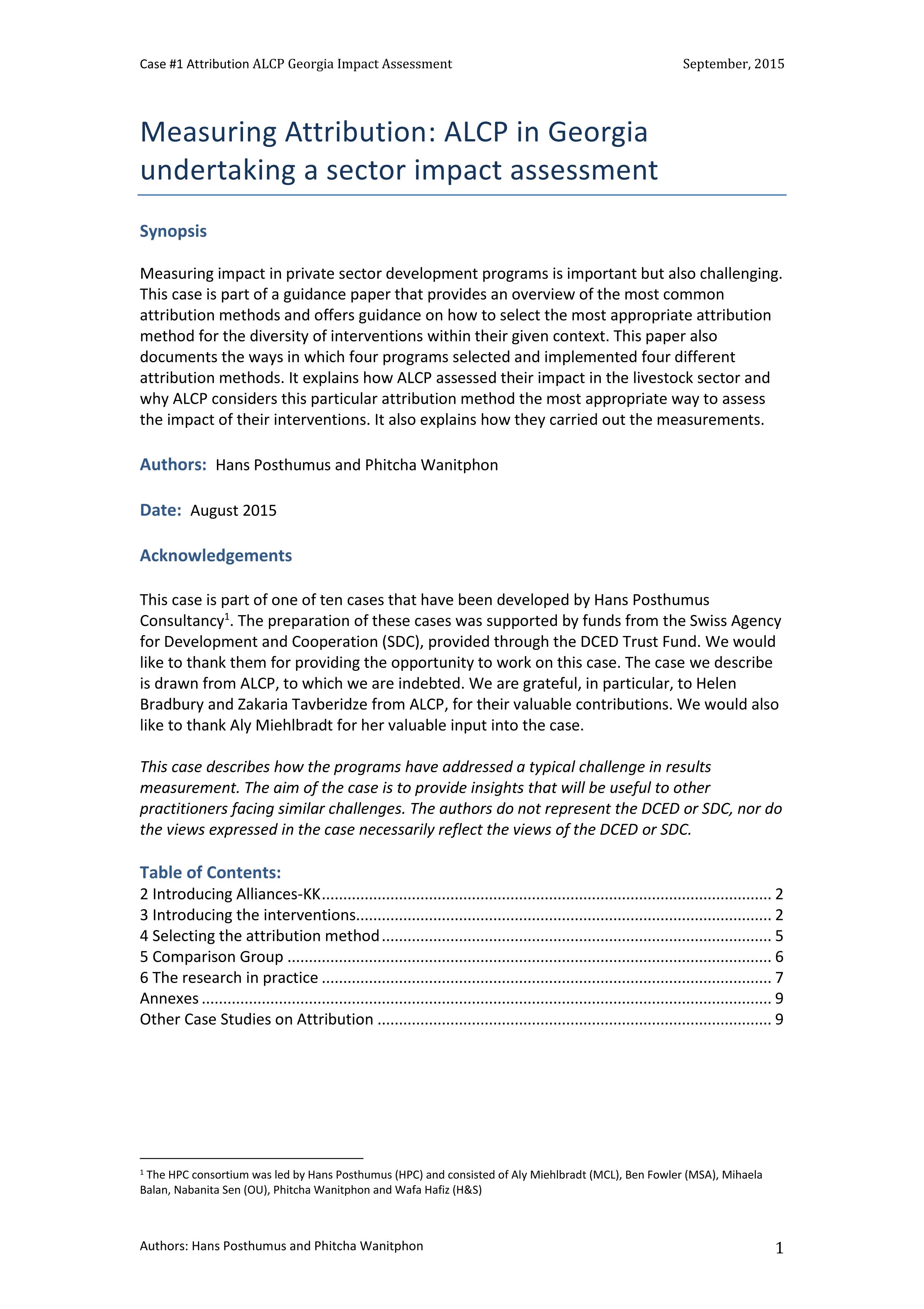 DCED Attribution ALCP Case Study September 2015